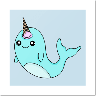 Narwhal Ice Cream Whale Unicorn Posters and Art